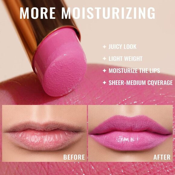 🆕 Bright Cool Pink Lipstick Moisture Shine Tinted Lip Balm Vegan Cruelty-Free - Picture 5 of 10